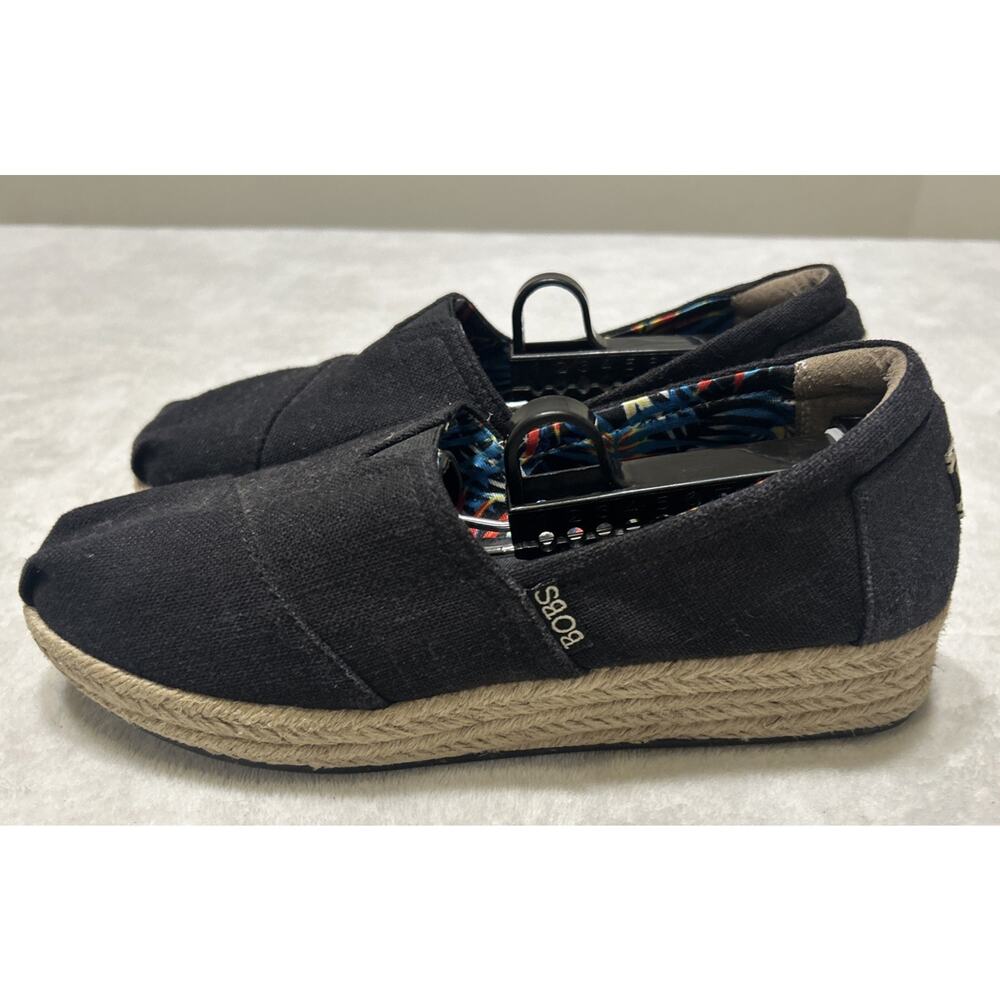 Skechers BOBS Women's Shoes 8.5 Black Slip On Wedge Casual Espadrilles Canvas - Picture 4 of 9